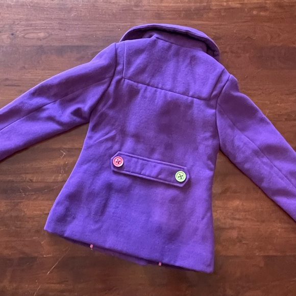 🆕 LITTLE MISS MATCHED Purple Multicolor Button Pea Coat ~ 4 - Picture 2 of 10